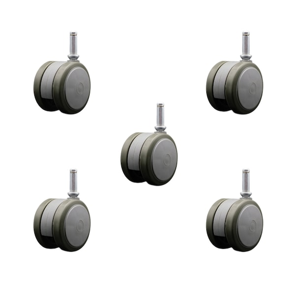 2-3/8'' Gray Floor Safe Twin Wheel Casters 7/16 Grip Ring Stem, 5PK